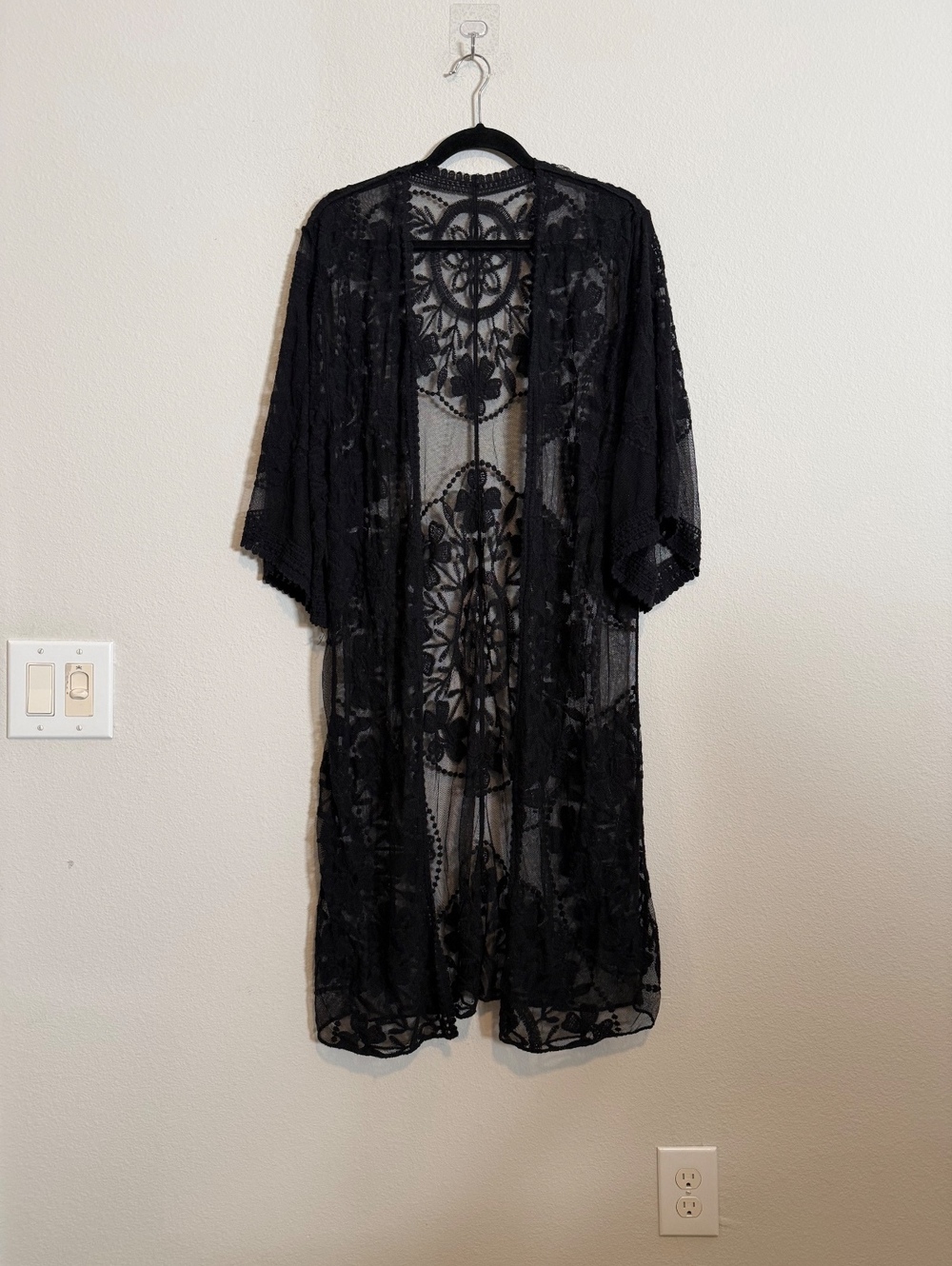 WhimsyGoth Bohemian Black Sheer Lace Kimono